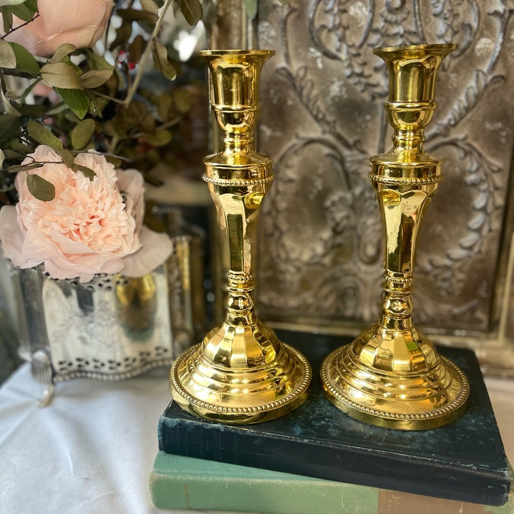 Hampton brass vintage Georgian candlestick holders French Country traditional